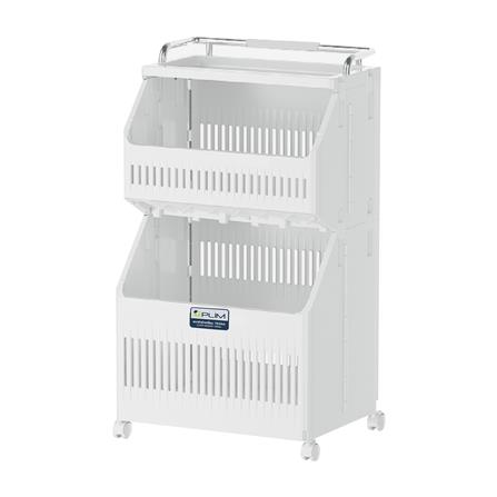 ตะกร้าผ้าเหลี่ยมมีล้อ 2 ชั้น PLIM TESSA สีขาว_1