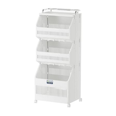 ตะกร้าผ้าเหลี่ยมมีล้อ 3 ชั้น PLIM TESSA สีขาว_1