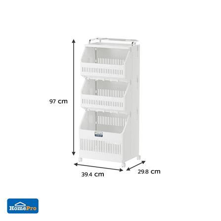 ตะกร้าผ้าเหลี่ยมมีล้อ 3 ชั้น PLIM TESSA สีขาว_9