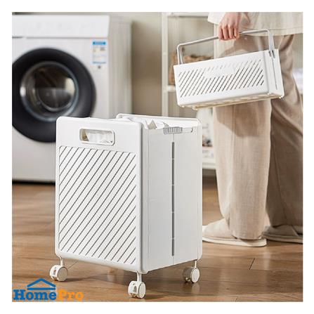 ตะกร้าผ้าเหลี่ยมมีล้อ PLIM TORI สีขาว_5