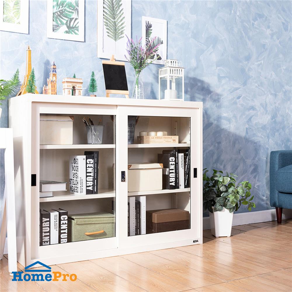 ตู้เหล็กบานเลื่อนกระจก KOL KGD-4 DG สีขาว