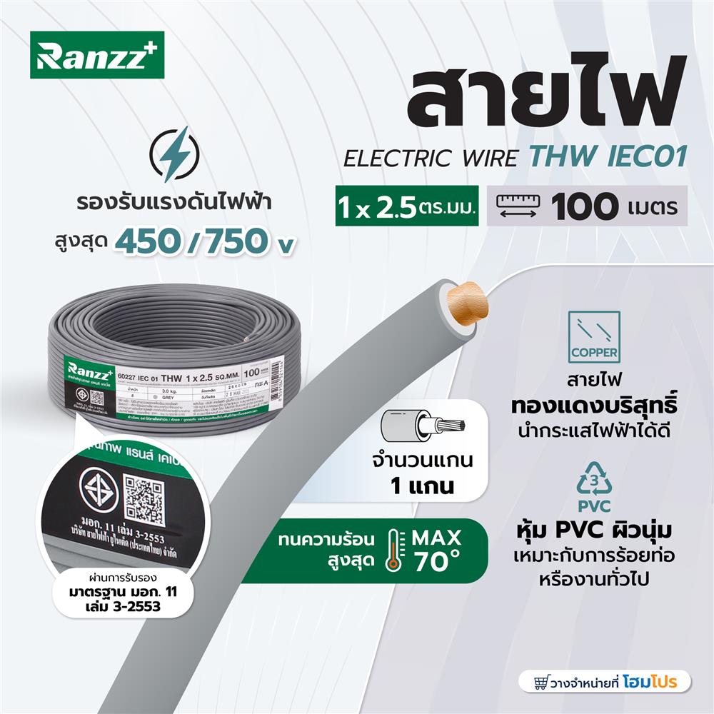 สายไฟ THW IEC01 RANZZ 1x2.5 ตร.มม. 100 ม. สีเทา