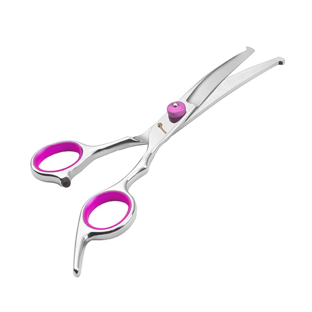 กรรไกรตัดขนสัตว์เลี้ยง ทรงโค้งลง PETUS สีชมพู