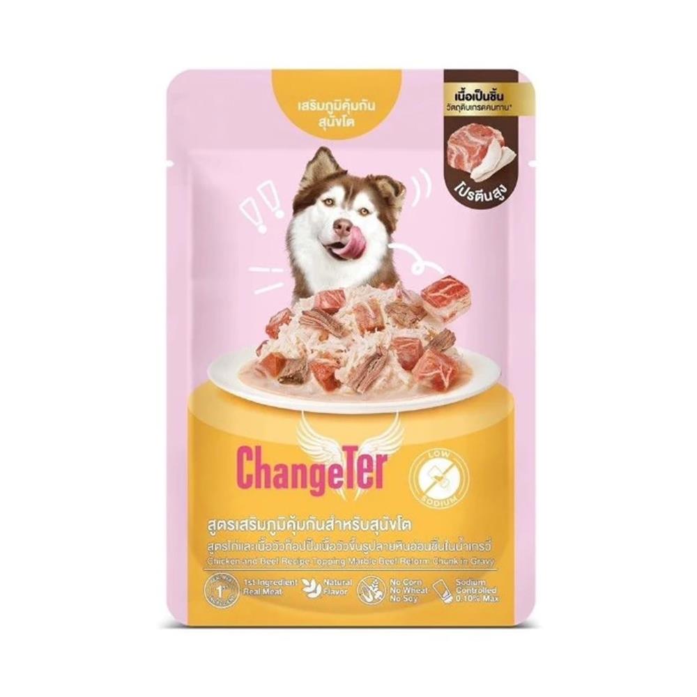 อาหารเปียกสุนัข CHANGETER มาร์เบิ้ลบีฟ ไก่และวัว สุนัขโต 70 ก.