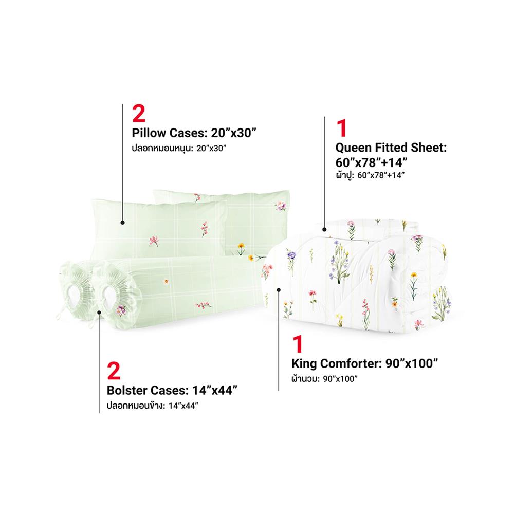 ชุดผ้าปูที่นอน 5 ฟุต (ชุด 6 ชิ้น) FROLINA MICROTEX DF068