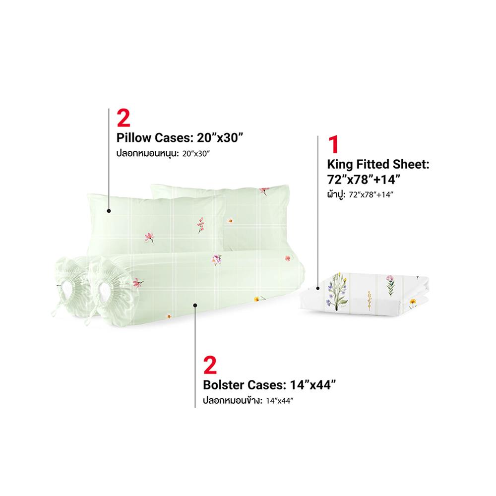 ชุดผ้าปูที่นอน 6 ฟุต (ชุด 5 ชิ้น) FROLINA MICROTEX DF068