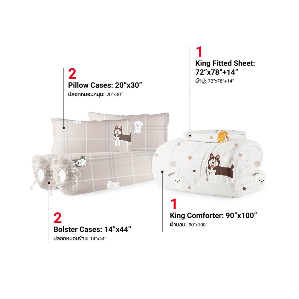 ชุดผ้าปูที่นอน 6 ฟุต (ชุด 6 ชิ้น) FROLINA MICROTEX DF067