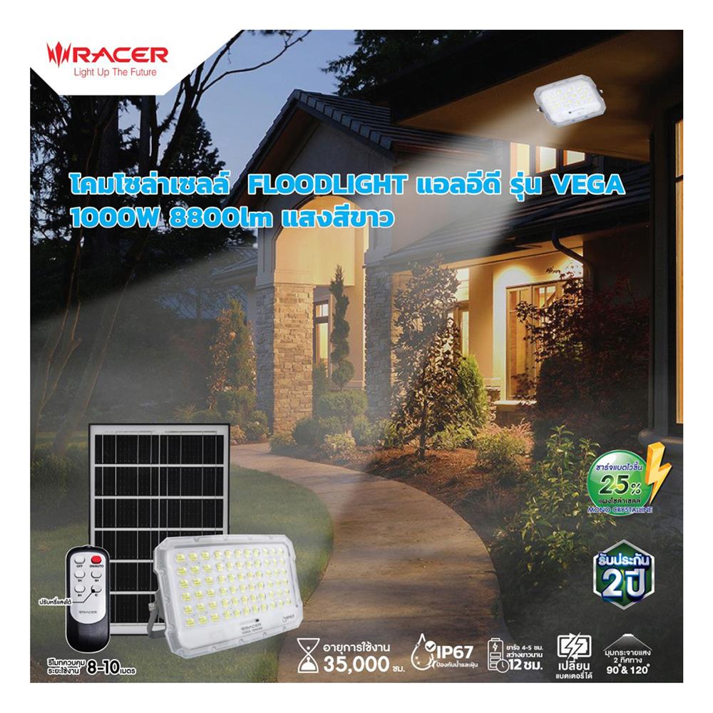 สปอตไลท์ SOLAR RACER VEGA 1,000 วัตต์ DAYLIGHT สีขาว/เทา