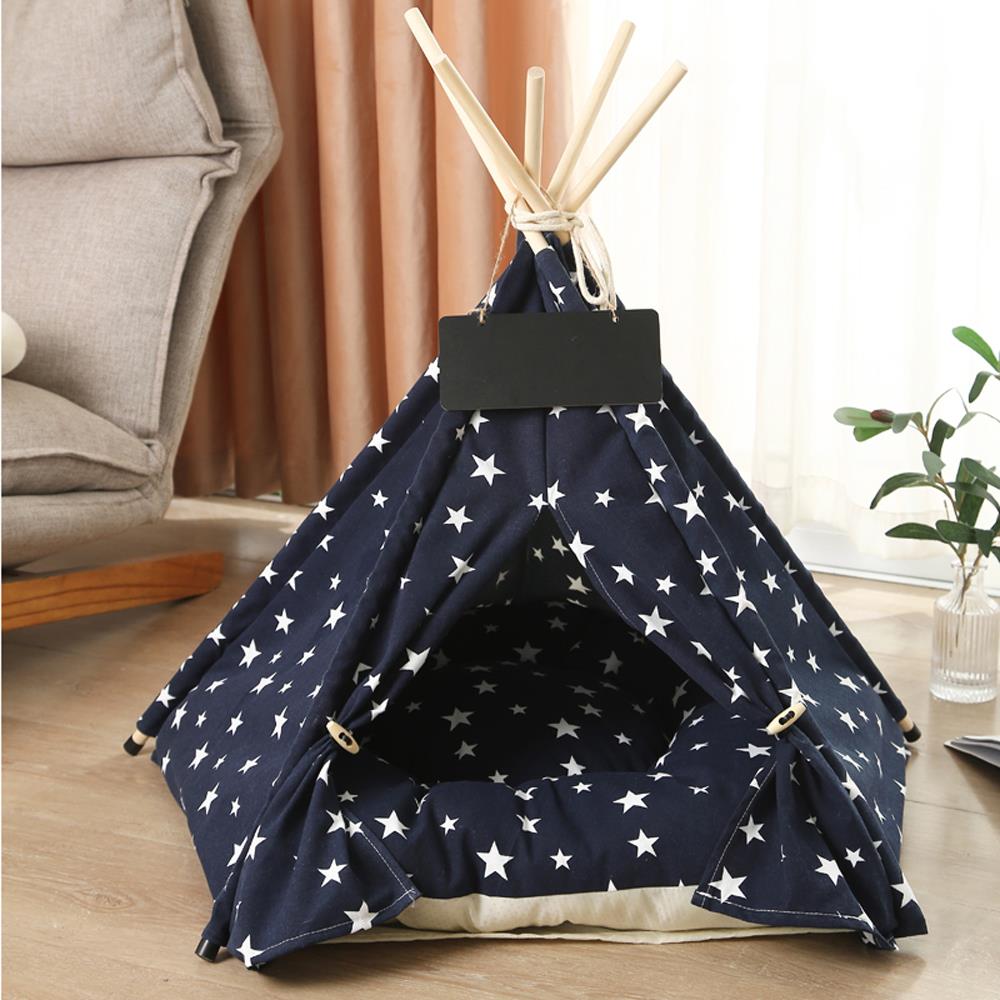 บ้านกระโจมสัตว์เลี้ยง DPETT ลายดาว สีน้ำเงิน