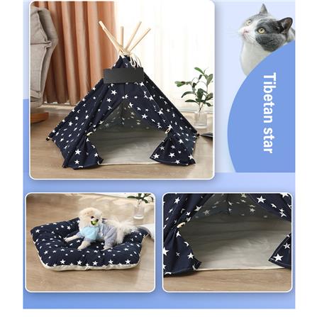 บ้านกระโจมสัตว์เลี้ยง DPETT ลายดาว สีน้ำเงิน_7