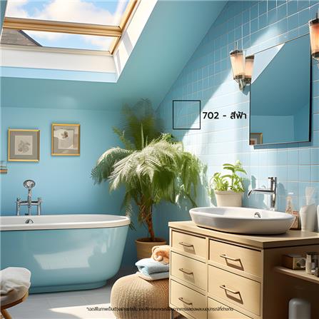 สีทากระเบื้อง สำหรับงานพื้นและผนัง ชนิดกึ่งเงา 7 SHIELD COTTER 702 สีฟ้า 1 กิโลกรัม_3