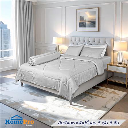ชุดผ้าปูที่นอน 5 ฟุต (ชุด 6 ชิ้น) HOME LIVING STYLE LUTHER สี GREY_0