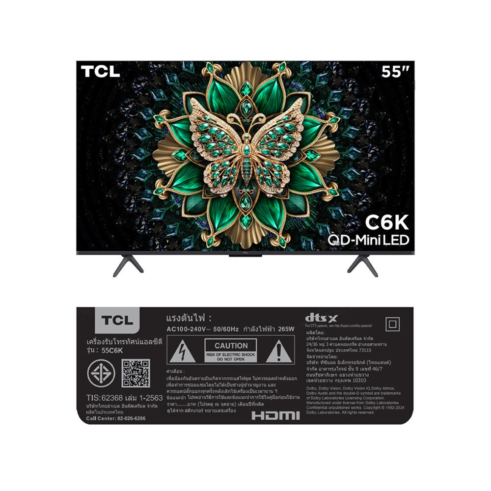 ทีวีคิวดี มินิแอลอีดี 55 นิ้ว TCL (4K, LED, GOOGLE TV) 55C6K