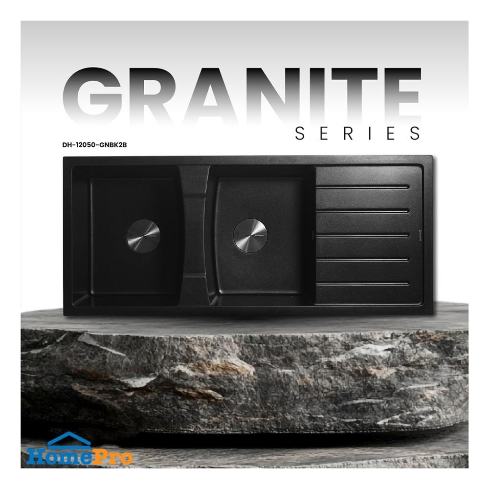 ซิงค์ฝัง 2 หลุม 1 ที่พัก DYNA HOME DH-12050-GNBK2B สีดำ