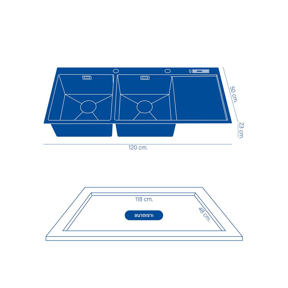ซิงค์ฝัง 2 หลุม 1 ที่พัก DYNA HOME WD-12050-TD-BK สีดำ