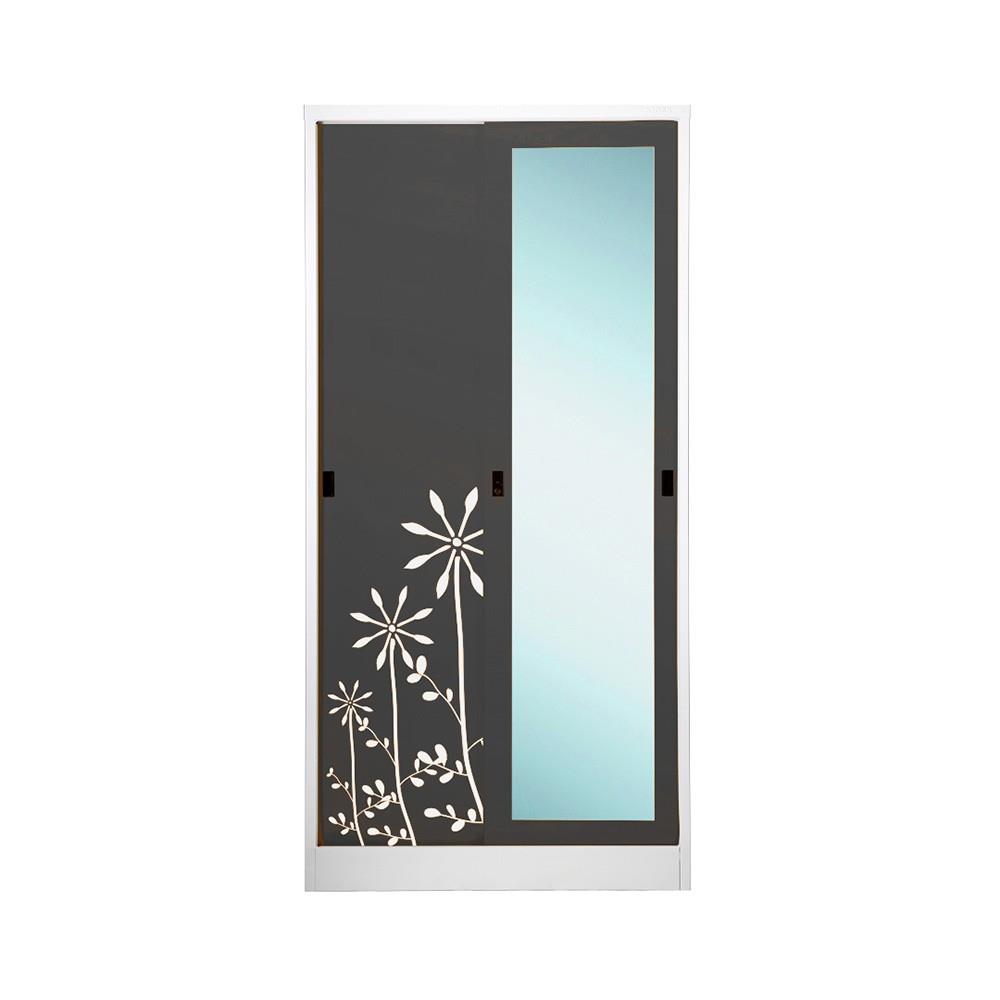 ตู้เสื้อผ้าเหล็กบานเลื่อนผสมกระจกเงา KOL KXW-18-I 91.4 ซม. สีเทา