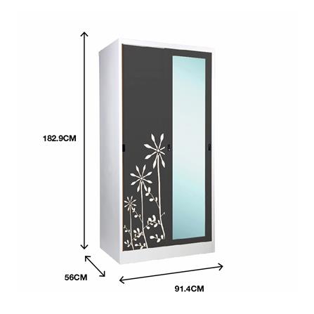 ตู้เสื้อผ้าเหล็กบานเลื่อนผสมกระจกเงา KOL KXW-18-I 91.4 ซม. สีเทา_2