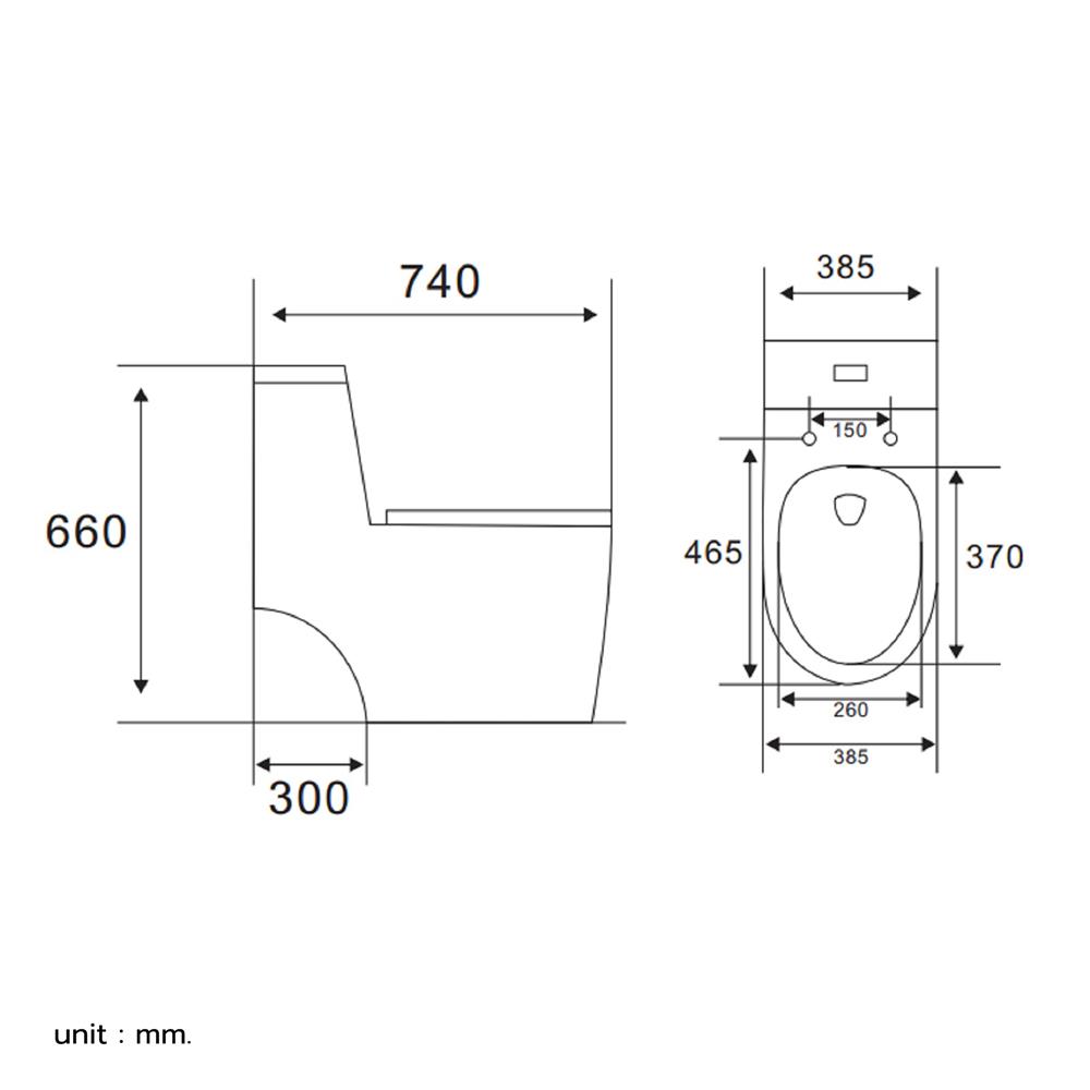 สุขภัณฑ์ 1 ชิ้น MOYA 348W MATT 3/4.5 ลิตร สีขาว