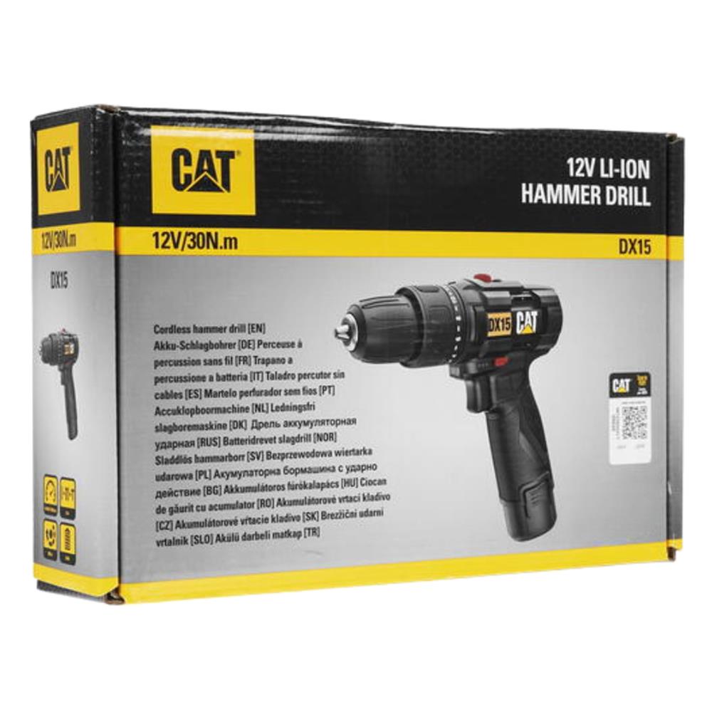 สว่านกระแทกไร้สาย (พร้อมแบตเตอรี่) CAT DX15 12 โวลต์