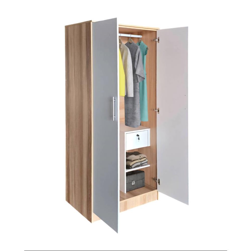 ตู้เสื้อผ้า 2 บานเปิด FURDINI HERO 80 ซม. สี NATURAL OAK/ขาว