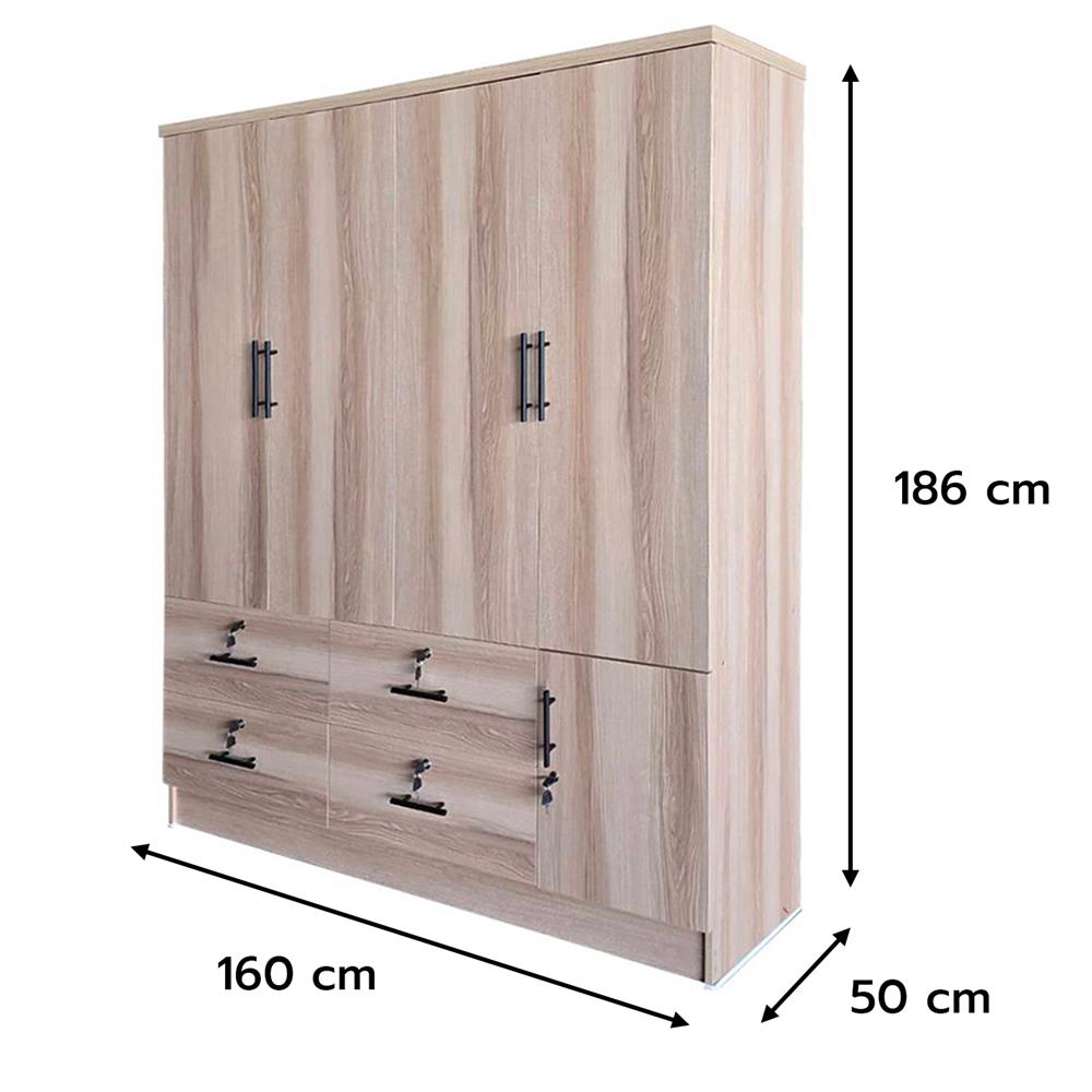 ตู้เสื้อผ้า 4 บานเปิด FURDINI HERO 160 ซม. สี NATURAL OAK