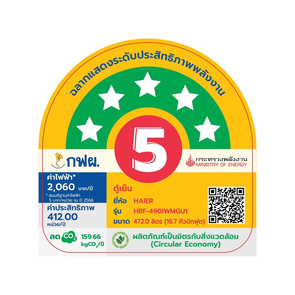 ตู้เย็น 2 ประตู HAIER HRF-490IWMGIU1 16.7 คิว กระจกน้ำเงิน