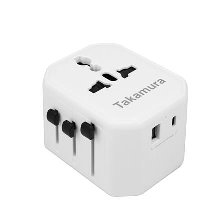 หัวแปลงปลั๊กไฟสากลพร้อมที่ชาร์จ TAKAMURA TUT-12 สีขาว_1