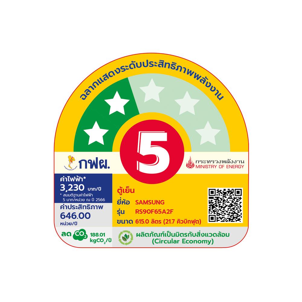 ตู้เย็น SIDE BY SIDE SAMSUNG RS90F65A2FST 21.7 คิว สีดำ