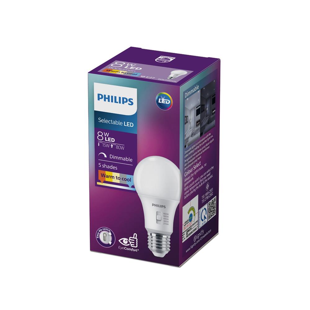 หลอด LED PHILIPS 8 วัตต์ DAYLIGHT/COOL WHITE/WARM WHITE E27