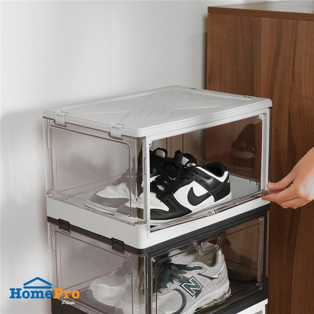 กล่องรองเท้า STACKO LITE 38X28X22 ซม. สีเทา/ใส