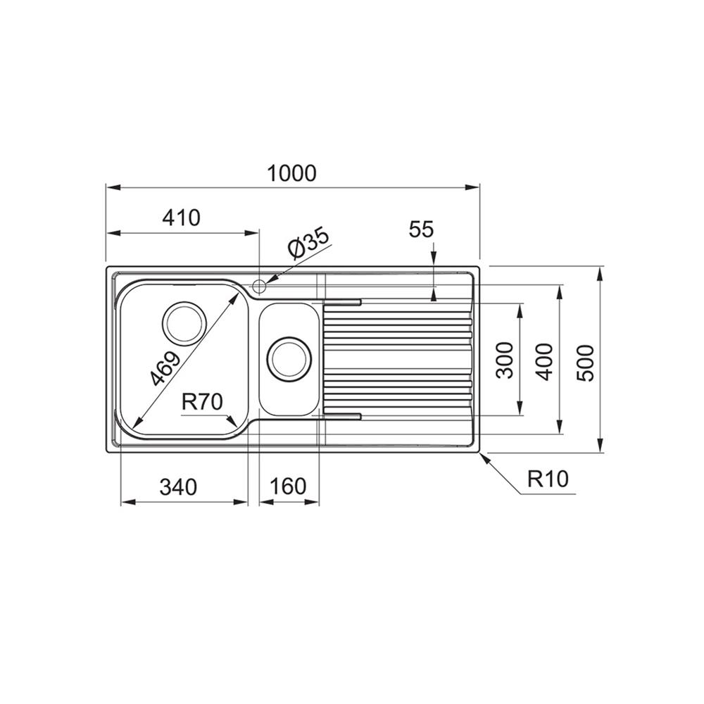 ซิงค์ฝัง 2 หลุม 1 ที่พัก FRANKE SRX 651 RHD 100 ซม. สีเงิน