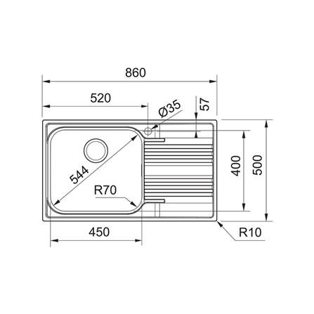ซิงค์ฝัง 1 หลุม 1 ที่พัก FRANKE SRX 611-86 LB RHD สีเงิน_2