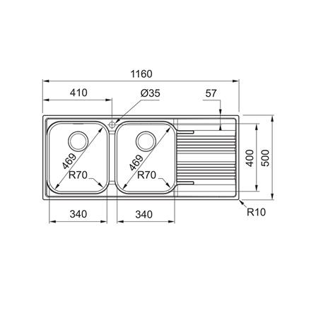 ซิงค์ฝัง 2 หลุม 1 ที่พัก FRANKE SRX 621 RHD 116 ซม. สีเงิน_2