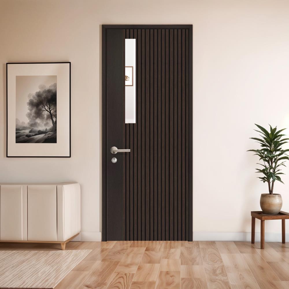 ประตูภายในโพลีสไตรีน ไม่เจาะลูกบิด LINEDEKOR ONE EIGHT 90x200 ซม. สีโอ๊ค