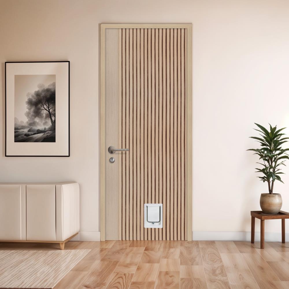 ประตูสัตว์เลี้ยงโพลีสไตรีน ไม่เจาะลูกบิด LINEDEKOR รุ่น VERTICAL SIZE S 80x200 ซม. สีบีช