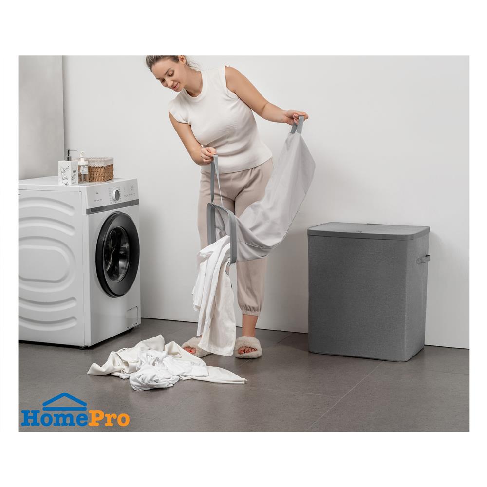 ถังผ้าเหลี่ยมสูง 2 ช่อง PLIM FABBIN สีเทา