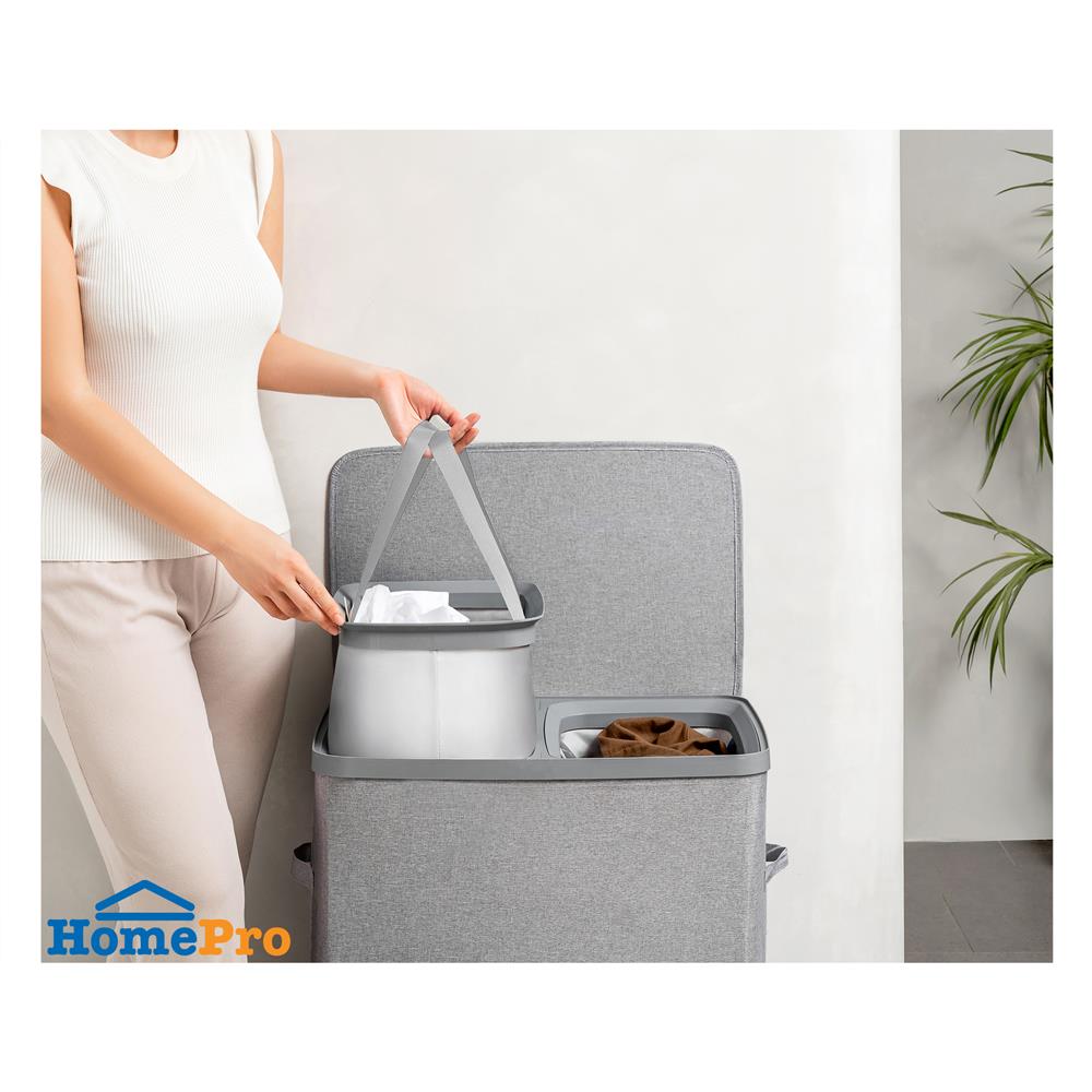 ถังผ้าเหลี่ยมสูง 2 ช่อง PLIM FABBIN สีเทา