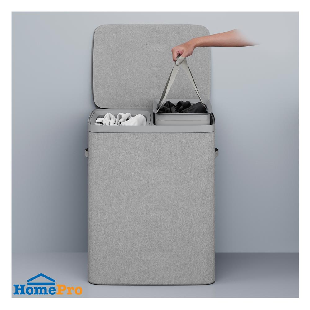 ถังผ้าเหลี่ยมสูง 2 ช่อง PLIM FABBIN สีเทา