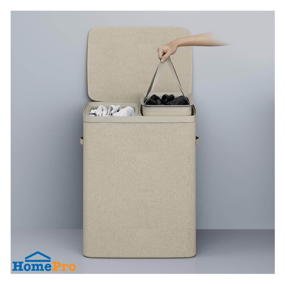 ถังผ้าเหลี่ยมสูง 2 ช่อง PLIM FABBIN สีเบจ