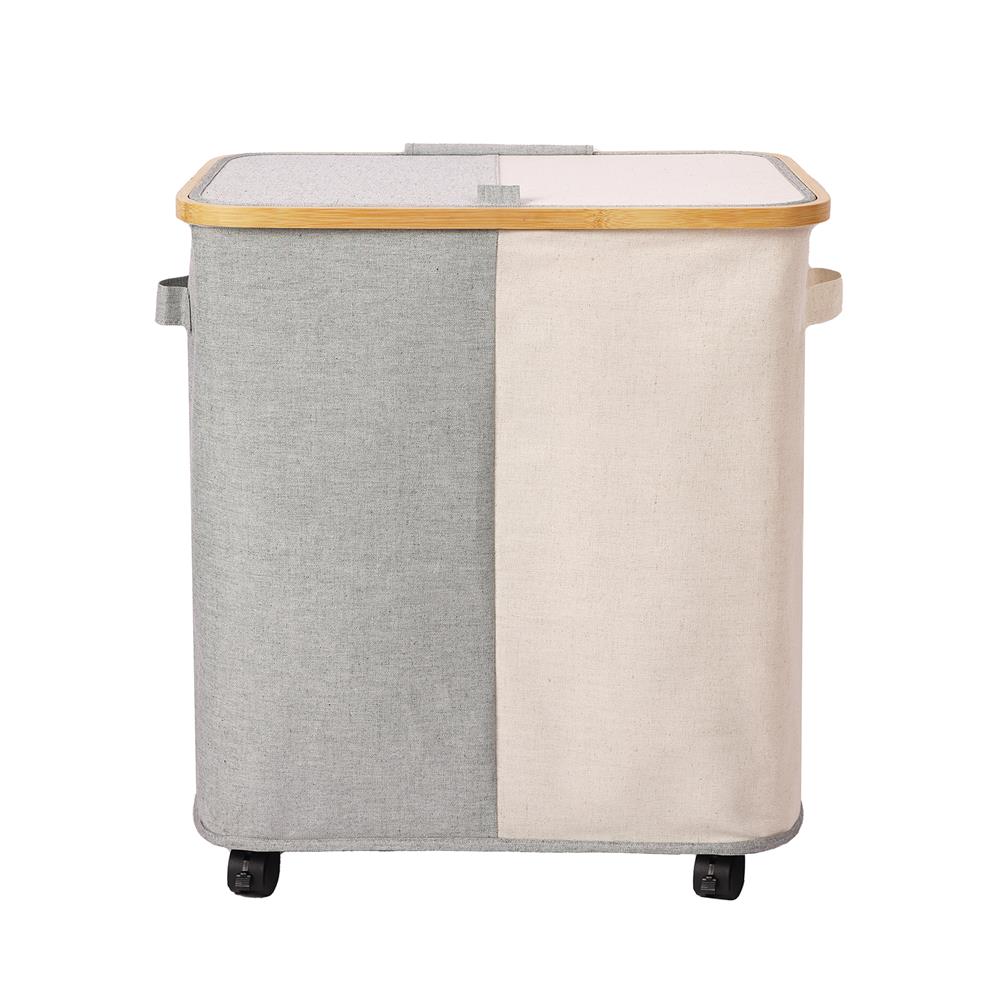 ถังผ้าเหลี่ยมสูงมีล้อ 2 ช่อง PLIM LAUNDRA สีขาว/เทา