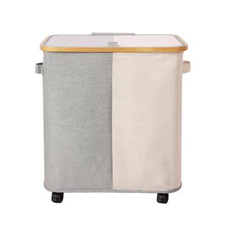 ถังผ้าเหลี่ยมสูงมีล้อ 2 ช่อง PLIM LAUNDRA สีขาว/เทา_2