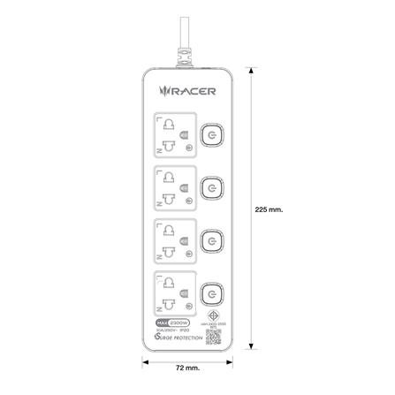 รางปลั๊กไฟ 4 ช่อง 4 สวิตช์ RACER 10 แอมป์ 3 ม. สีขาว_5