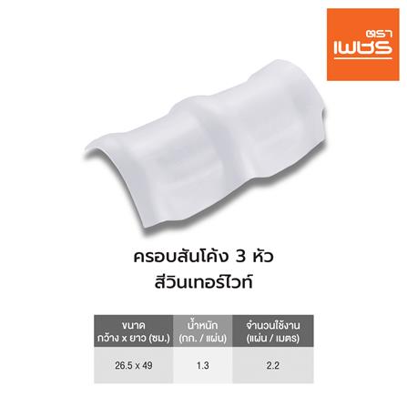 ครอบสันโค้ง 3 หัว ลอนคู่ ตราเพชร 26.5x49 ซม. สีวินเทอร์ไวท์_3