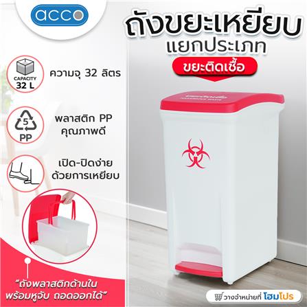 ถังขยะเหยียบแยกประเภท ACCO 32 ลิตร ฝาสีแดง_10
