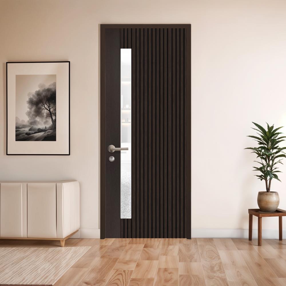 ประตูภายในโพลีสไตรีน ไม่เจาะลูกบิด LINEDEKOR ONE FIFTH 90x200 ซม. สีโอ๊ค