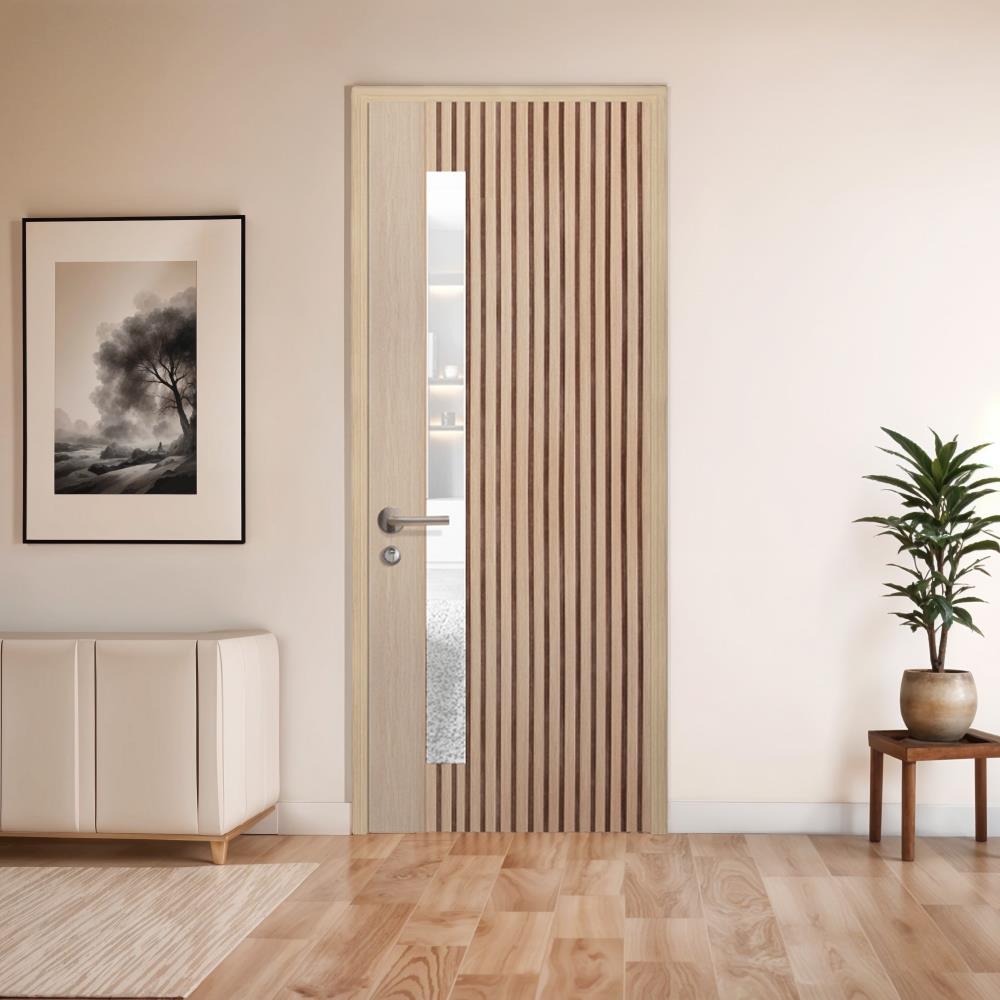 ประตูภายในโพลีสไตรีน ไม่เจาะลูกบิด LINEDEKOR ONE FIFTH 90x200 ซม. สีบีช