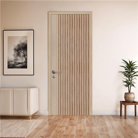 ประตูภายในโพลีสไตรีน ไม่เจาะลูกบิด LINEDEKOR VETICAL 90x200 ซม. สีบีช_2
