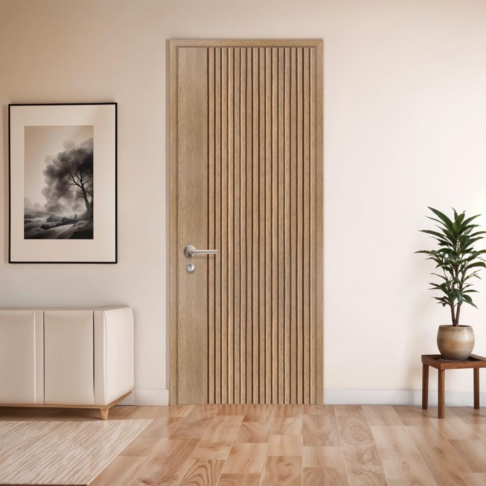 ประตูภายในโพลีสไตรีน ไม่เจาะลูกบิด LINEDEKOR VETICAL 80x200 ซม. สีสักด้าน