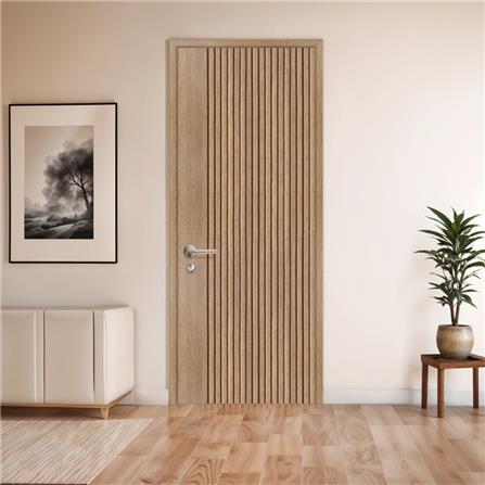 ประตูภายในโพลีสไตรีน ไม่เจาะลูกบิด LINEDEKOR VETICAL 80x200 ซม. สีสักด้าน_2
