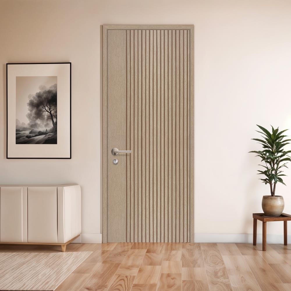 ประตูภายในโพลีสไตรีน ไม่เจาะลูกบิด LINEDEKOR VETICAL 90x200 ซม. สีบีชด้าน